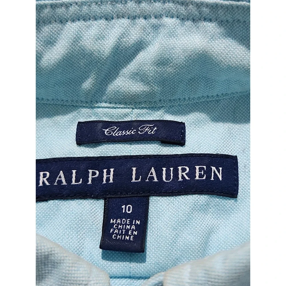 Polo Ralph Lauren Classic Fit Long Sleeve Lt. Blue Shirt Boys 10 Multicolor Pony